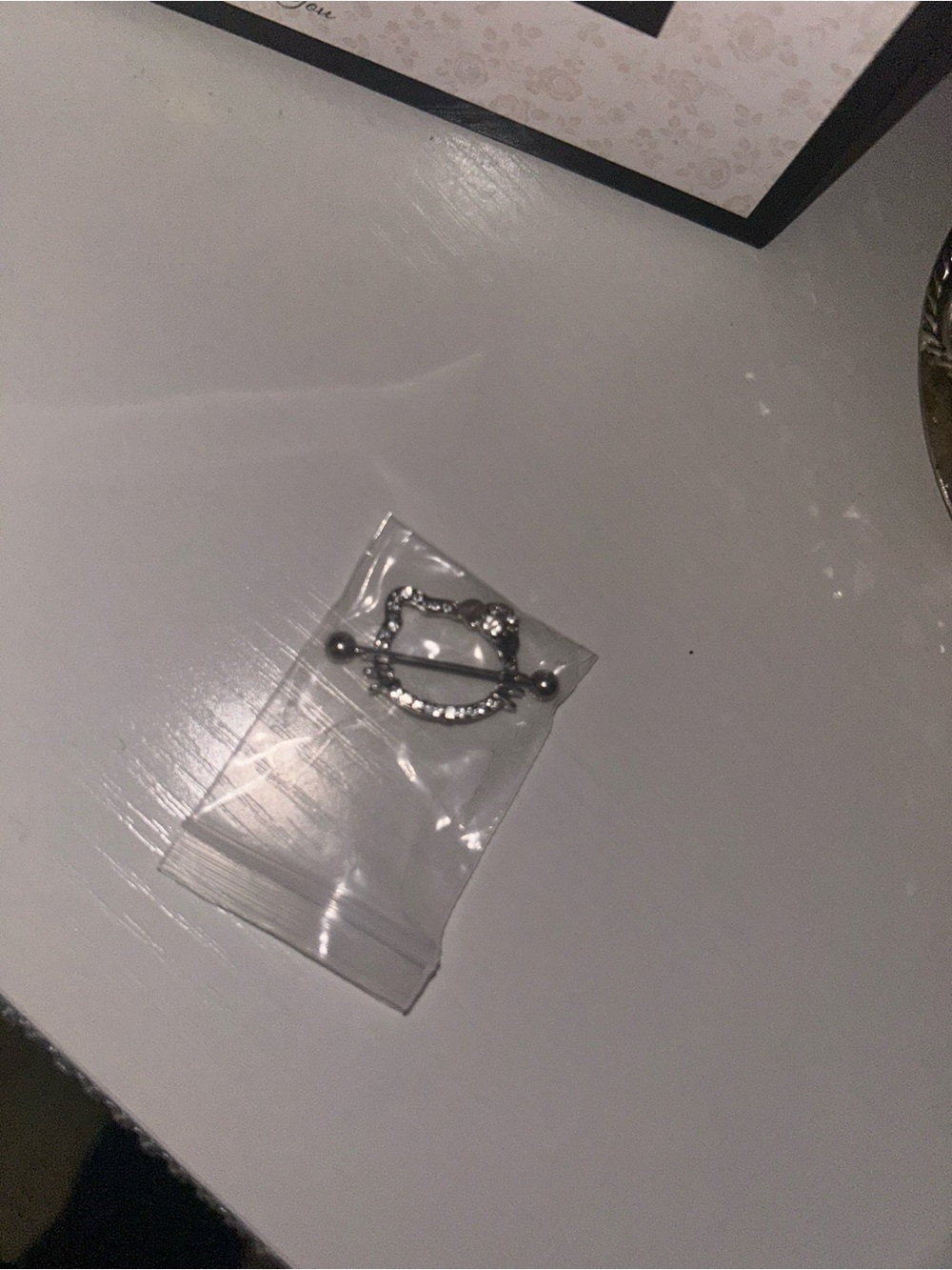 Silver Nipple Shield Barbell with Rhinestone Ring